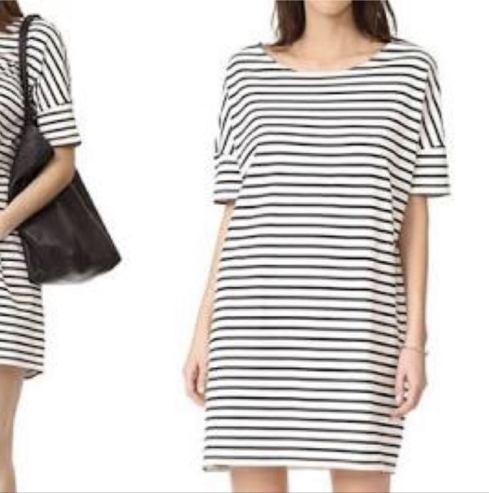 Hatch | Short Sleeve Dress Black & White Striped One Size Maternity Made In USA